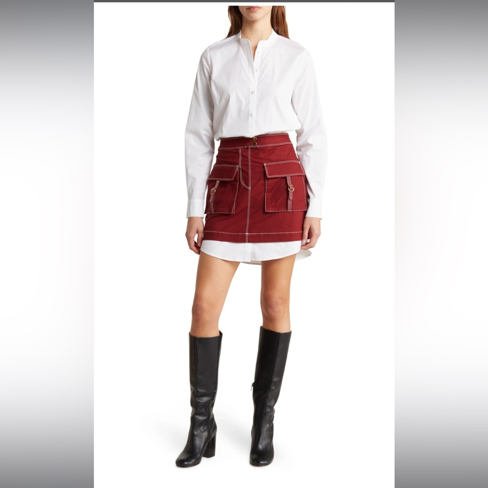 Veronica Beard Jennings Mixed Media Stretch Poplin & Twill Shirtdress